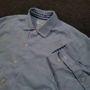 Tommy Bahama Men Button Up Shirt Large Linen Blend Blue‎ Long Sleeve